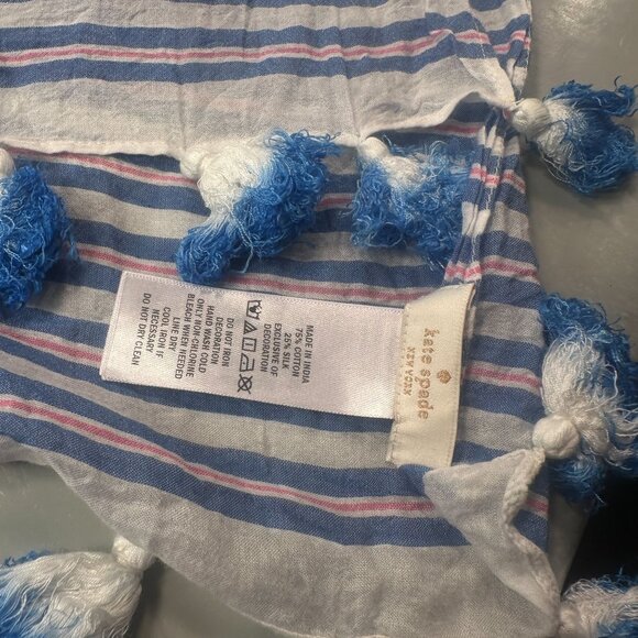 Kate Spade Candy Stripe Tassel Fringe Shawl Womens Wrap Scarf Cotton Sarong - Picture 8 of 16